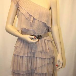 BCBG MAX AZRIA NUDE TULLE TIER BELTED MINI DRESS